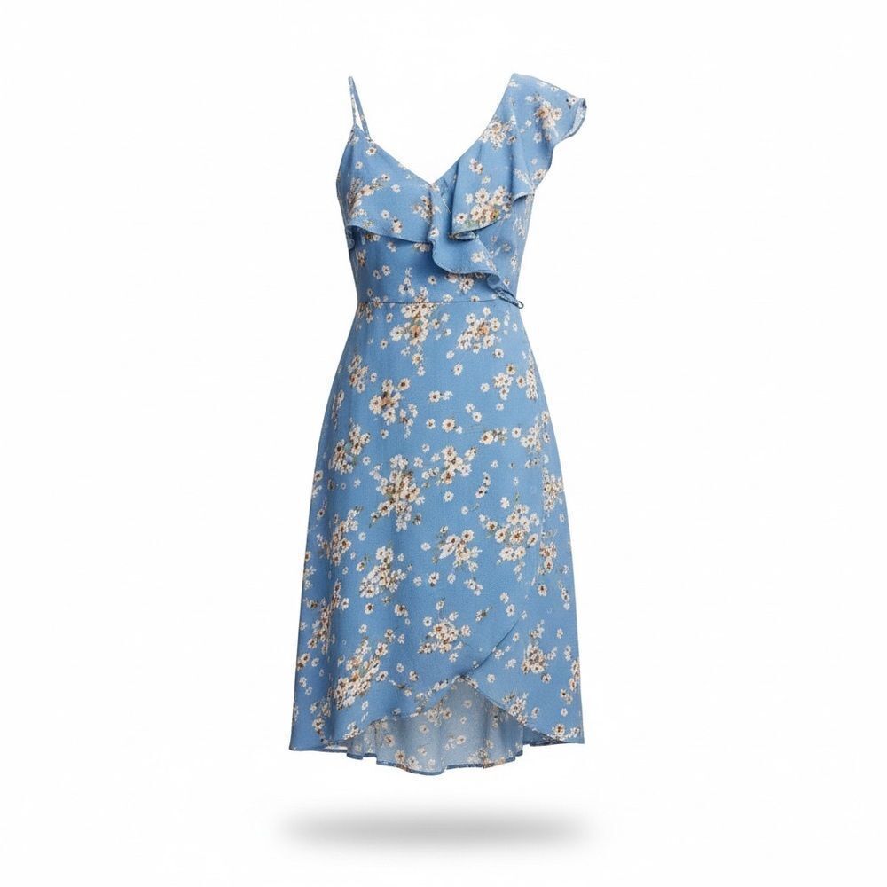 🆕 Blue Floral Wrap Dress Med Lg